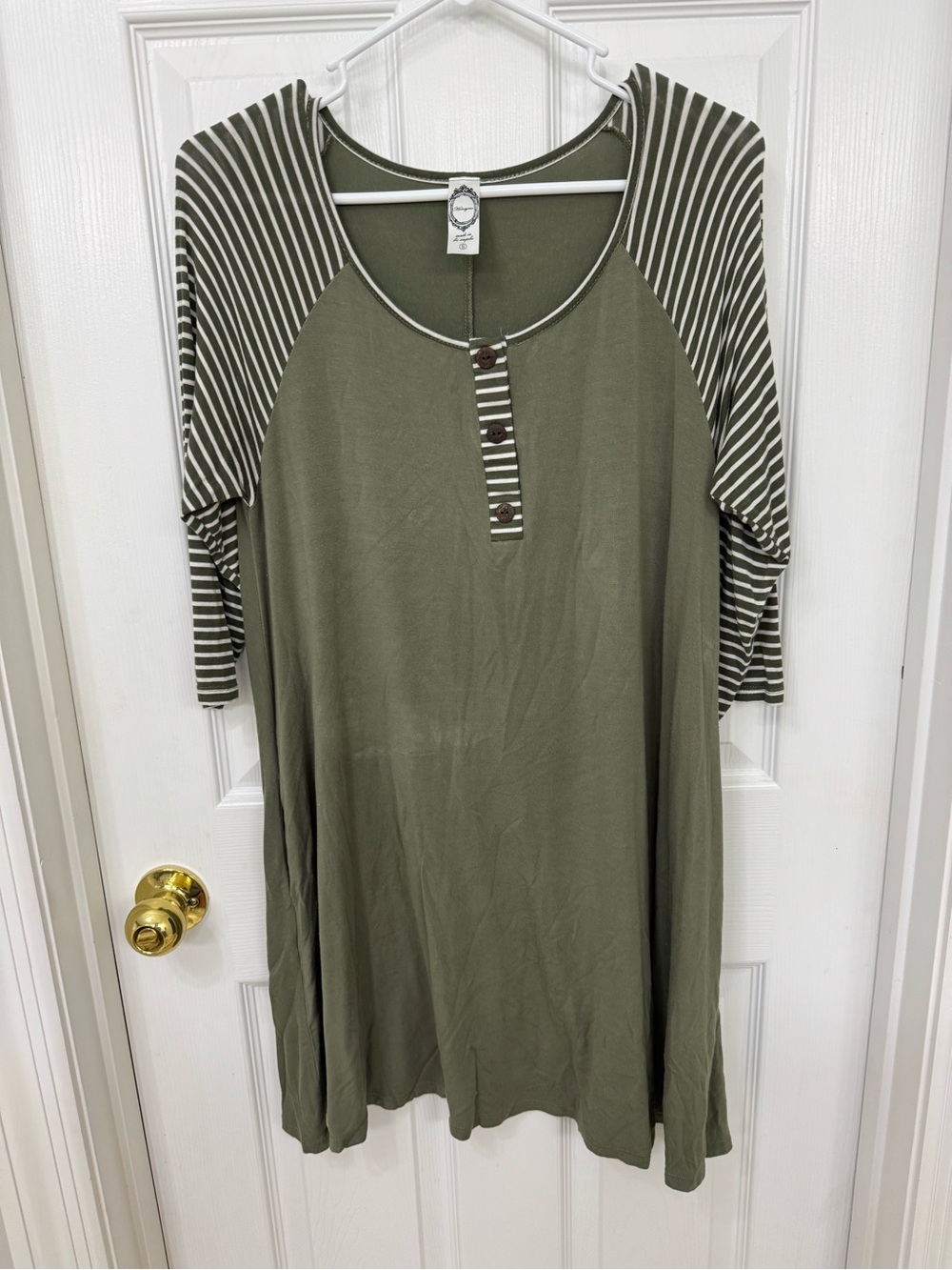 Honeyme Olive Green Stripe Raglan dress